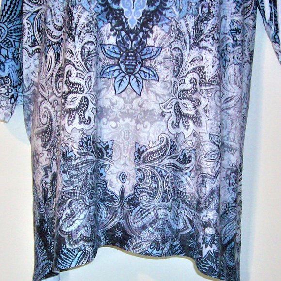 Catherines 0X 16 Blue Paisley Rhinestone Top H390 - Picture 4 of 7